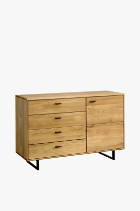 Tölgyfa komód fiókokkal és ajtókkal, fém lábakkal, modern design